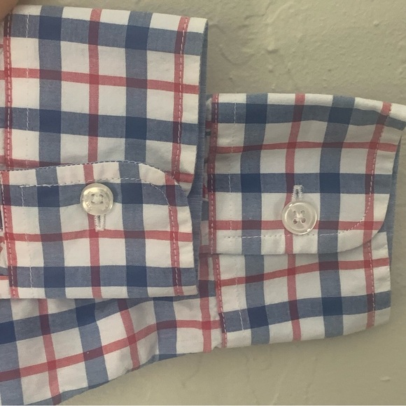 BODEN Casual Button Front Shirt Cotton Plaid Red White & Blue Poplin Preppy - Picture 13 of 14